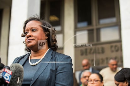 DeKalb County District Attorney Sherry Boston speaks during a news conference in front of the DeKalb County Courthouse in 2019.