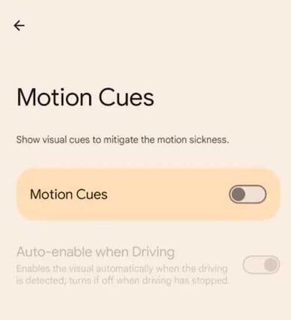 Función Motion Cues en Android