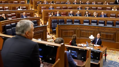 El diputado socialista Santos Cerdán, este jueves en el Congreso de los Diputados.