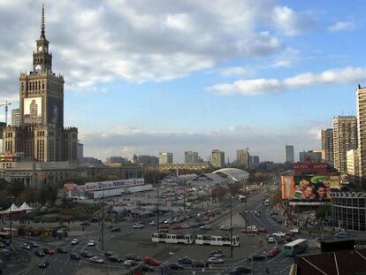 Vista de Varsovia, con el Palacio de la Cultura a la izquierda.