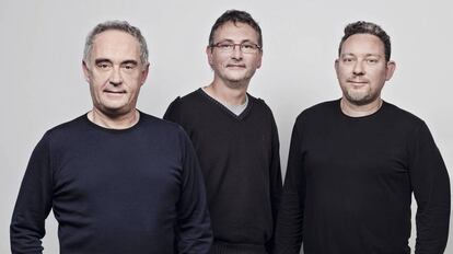 Ferran Adrià (l) with Andoni Luis Aduriz and Ferran's brother Albert.