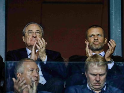 Florentino Perez, y el presidente de la UEFA, Aleksander Ceferin.