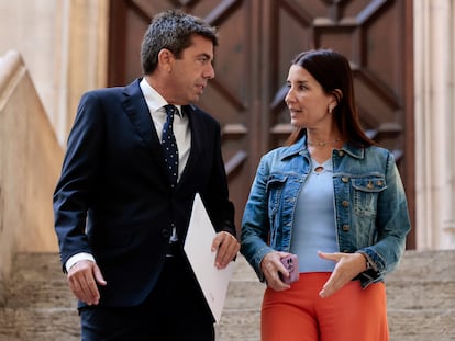 El presidente de la Generalitat, Carlos Mazón, y la consejera de Hacienda, Ruth Merino, el pasado 21 de septiembre durante la presentación de las nuevas medidas fiscales contempladas en los Presupuestos de la Generalitat para 2024.