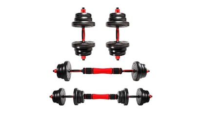 Gadgets para treinar em casa em um fundo branco.