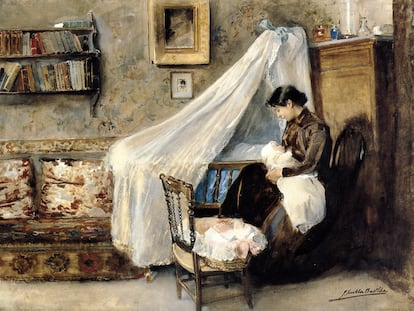 'El primer hijo' (1890), acuarela en la que el pintor representa a su esposa Clotilde dándole el pecho a María.