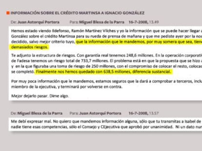 Información sobre el crédito Martinsa a Ignacio González.