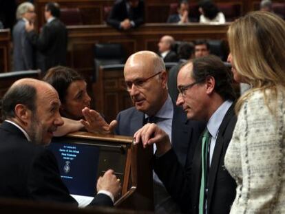 Rubalcaba, Rodríguez, Durán Lleida, Alonso y Jiménez, en un pleno.