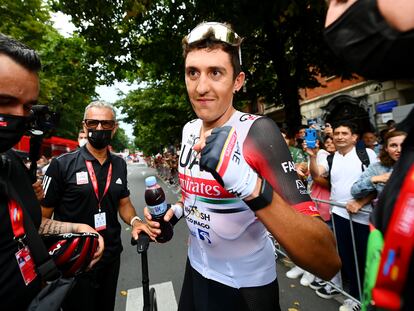 BILBAO, SPAIN - AUGUST 24: Marc Soler Gimenez of Spain and UAE Team Emirates celebrates winning during the 77th Tour of Spain 2022, Stage 5 a 187,2km stage from Irún to Bilbao / #LaVuelta22 / #WorldTour / on August 24, 2022 in Bilbao, Spain. (Photo by Tim de Waele/Getty Images)