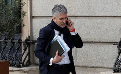 El ministro del Interior, Fernando Grande-Marlaska, a su llegada al pleno del Congreso el pasado jueves.