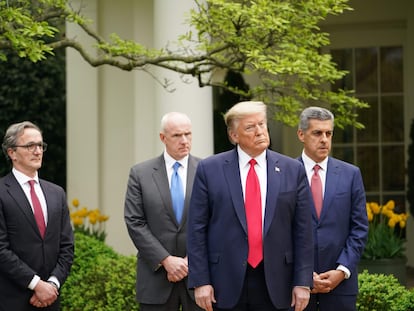 Donald Trump, este martes, en su rueda de prensa diaria por la crisis del coronavirus.