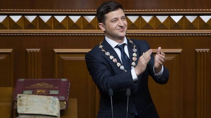 Zelenski, en el Parlamento de Kiev durante su discurso inaugural, el 20 de mayo de 2019.