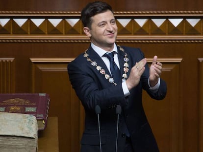 Zelenski, en el Parlamento de Kiev durante su discurso inaugural, el 20 de mayo de 2019.