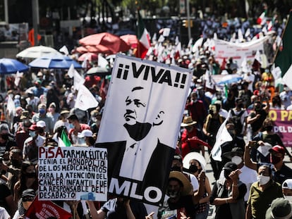 Una marcha en apoyo a Andrés Manuel López Obrador, en Ciudad de México, el 24 de octubre de 2020.