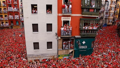 Thousands of revellers participate in the opening of the San Fermin festival (Chupinazo) in Pamplona, Spain on July 6, 2024. REUTERS