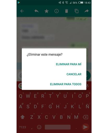Nueva opción de borrar mensajes enviados en WhatsApp