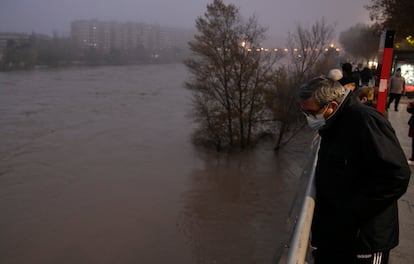 El río Ebro desde el puente de Santiago de Zaragoza, el lunes.