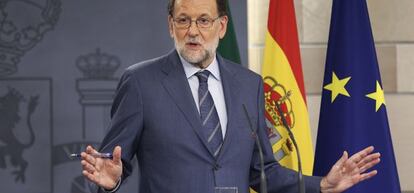 El presidente del Gobierno, Mariano Rajoy, durante una rueda de prensa el pasado lunes, tras una reunión con el primer ministro portugués, Antonio Costa en el Palacio de La Moncloa.