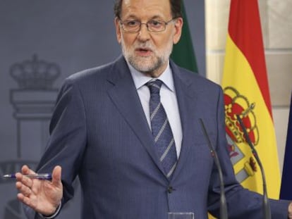 El presidente del Gobierno, Mariano Rajoy, durante una rueda de prensa el pasado lunes, tras una reunión con el primer ministro portugués, Antonio Costa en el Palacio de La Moncloa.