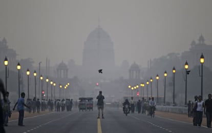 Un turista frente al palacio presidencial en Nueva Delhi, India.