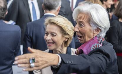 Ursula von der Leyen, futura presidenta de la Comisión Europea y Christine Lagarde, nueva presidenta del BCE, en Fráncfort el pasado lunes.