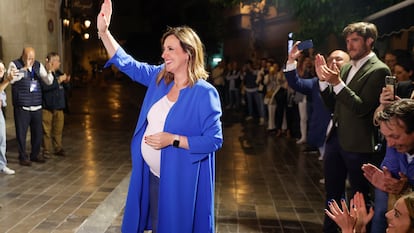 La candidata del PP, María José Catalá, saluda a su llegada a la sede tras ganar las elecciones en Valencia.