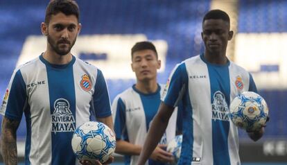 Facu Ferreyra (esq.), Wu Lei (centre) i Alfa Semedo, els reforços d'hivern.