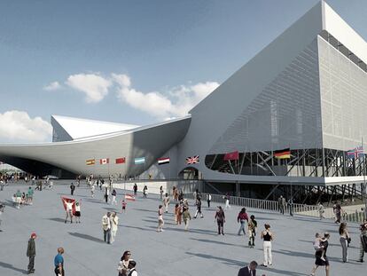 Una proyección virtual del centro acuático de Zaha Hadid para los Juegos de Londres.