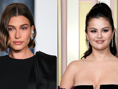 La modelo Hailey Bieber (a la izquierda) y la actriz y cantante Selena Gomez.