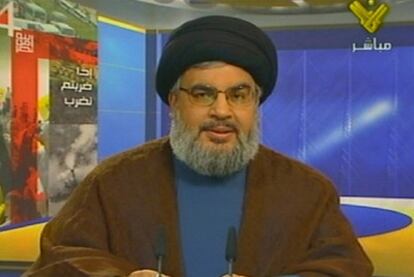 Hasan Nasralá, ayer, durante su discurso televisado por el canal Al Manar.
