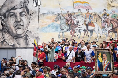 Simpatizantes del presidente de venezuela Nicolás Maduro participan en una manifestación en Caracas (Venezuela). El 28 de septiembre 2024.