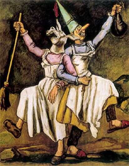 &#39;Máscaras bailando del brazo&#39; (1938), óleo de José Gutiérrez Solana, perteneciente a la Fundación Mapfre Vida.