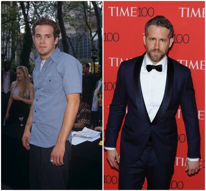 Ryan Reynolds, en una alfombra roja en Nueva York en mayo de 1998. A la derecha, el intérprete en la gala de la revista 'Time' en la que fue nombrado una de las 100 personas más influyentes, el pasado abril.