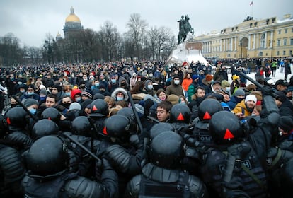 Protesta en apoyo de Navalni el pasado sábado en San Petersburgo. 