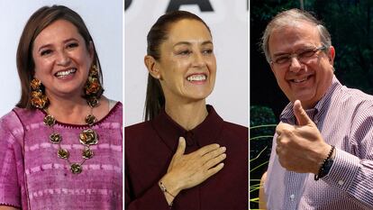Los precandidatos a la presidencia de México: Xóchitl Gálvez, Claudia Sheinbaum y Marcelo Ebrard.