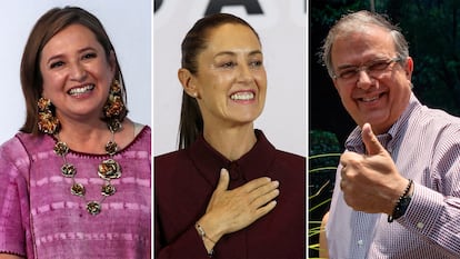 Los precandidatos a la presidencia de México: Xóchitl Gálvez, Claudia Sheinbaum y Marcelo Ebrard.