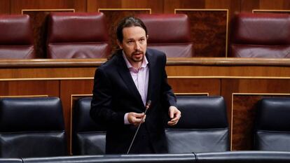 El vicepresidente Pablo Iglesias, durante la sesión de control al Ejecutivo este miércoles.