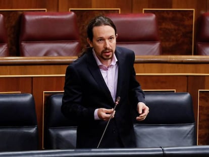 El vicepresidente Pablo Iglesias, durante la sesión de control al Ejecutivo este miércoles.