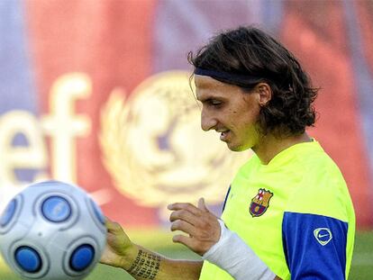 Ibrahimovic, durante el entrenamiento de ayer.