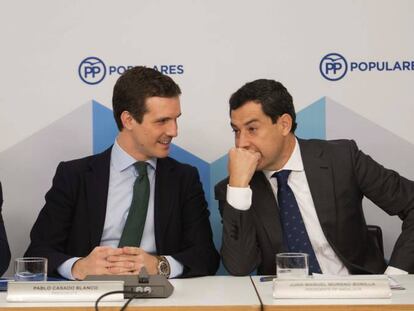 Pablo Casado preside la reunión del comité ejecutivo nacional junto a Juan Manuel Moreno.