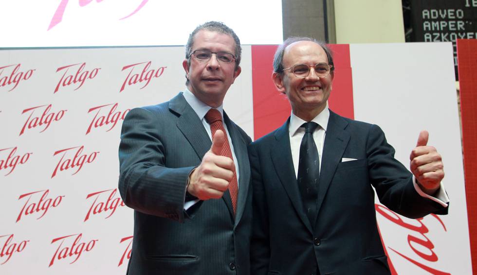 El vicepresidente de Talgo, José María Oriol (a la izquierda), cuando era CEO y salió a Bolsa la empresa.