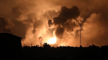 Explosions caused by Israeli airstrikes in the northern Gaza Strip, Friday, Oct. 27, 2023.