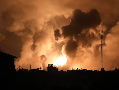 Explosions caused by Israeli airstrikes in the northern Gaza Strip, Friday, Oct. 27, 2023.