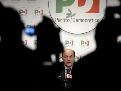 El secretario general del PD, Pier Luigi Bersani, interviene durante una rueda de prensa, el pasado 2 de abril en Roma. 