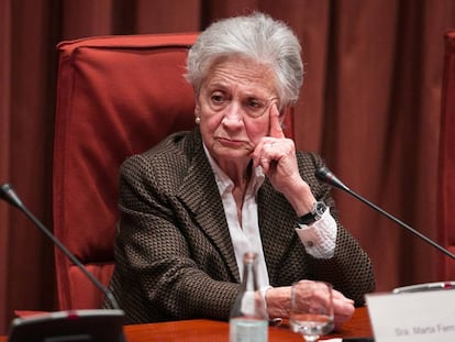 Marta Ferrusola, cuando compareci&oacute; en febrero de 2015 ante la comisi&oacute;n anticorrupci&oacute;n del Parlamento catal&aacute;n. 