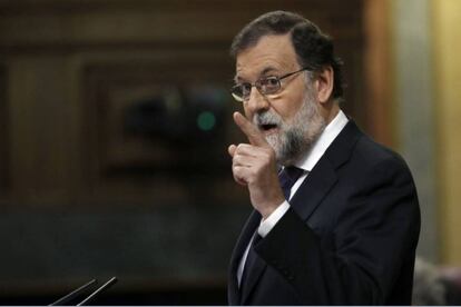 El president del Govern espanyol, Mariano Rajoy, durant la seva compareixença al ple extraordinari del Congrés dels Diputats.