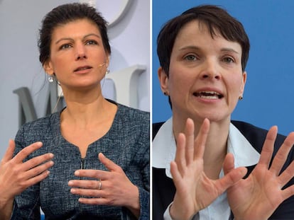 Sahra Wagenknecht (i), cabeza de lista a las elecciones de Die Linke y Frauke Petry (d), copresidenta de AfD.