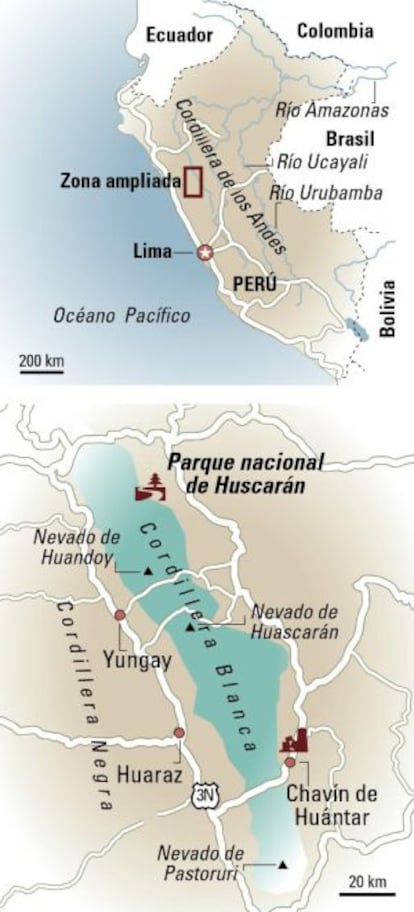 Mapa de Huscarán, en Perú.