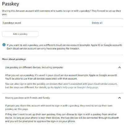 Datos passkeys Amazon