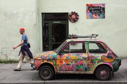 Galería de arte en el barrio judío de Cracovia, Polonia.