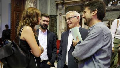 Ribó con los portavoces de la coalición de gobierno en Valencia.